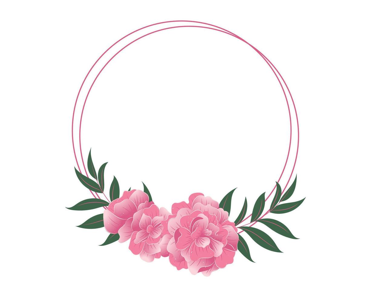 Pink Peony Flowers in Circle Frame, suitable for wedding card, Invitation, and greeting Card vector