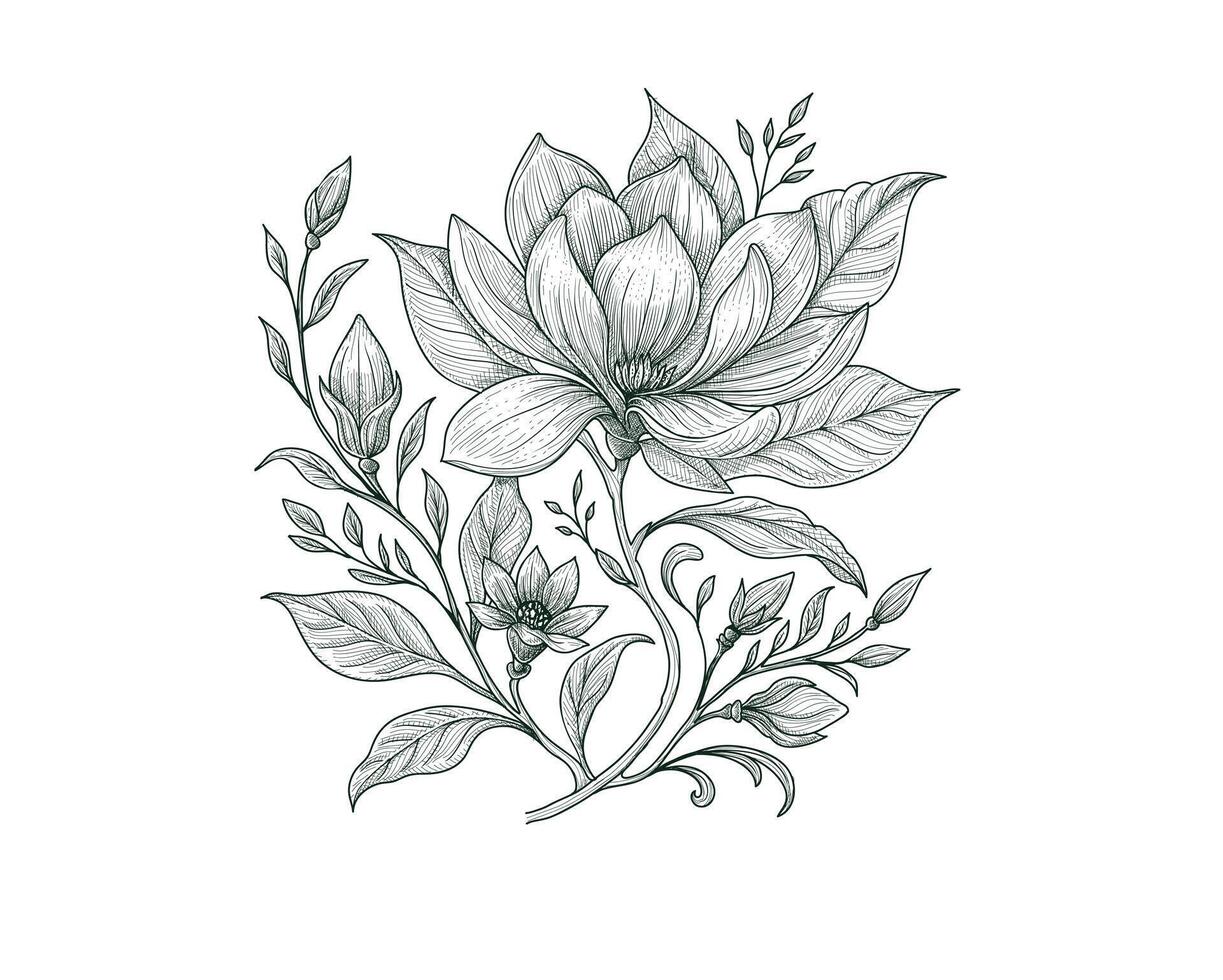 Hand drawn Magnolia Illustration, Black and white magnolia tattoo vector