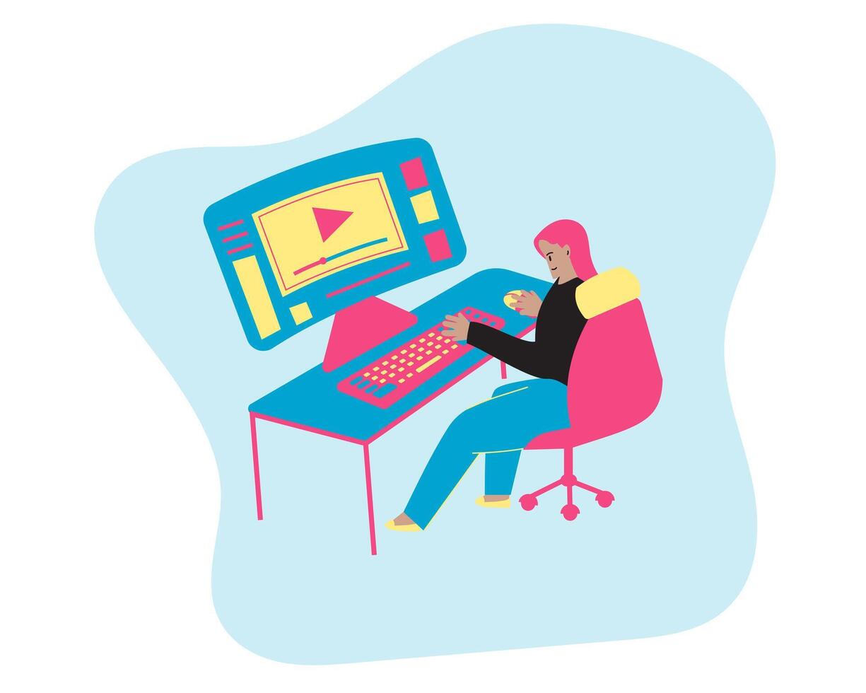 An Editor Working on computer Illustration vector