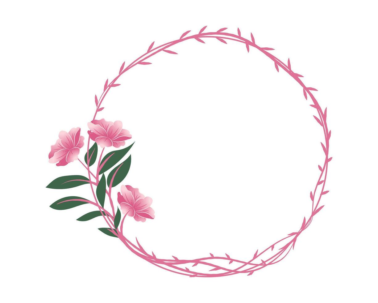 Thorny Branch in Circle Frame with beautiful Pink Roses flowers wreath, suitable for wedding card, Invitation, and greeting Card vector