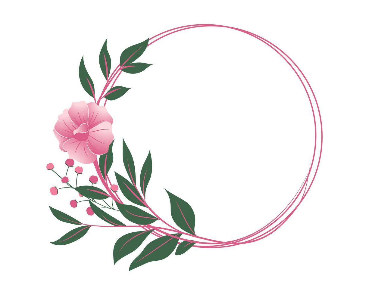 Circle Frame with Pink flowers, suitable for wedding card, Invitation, and greeting Card vector
