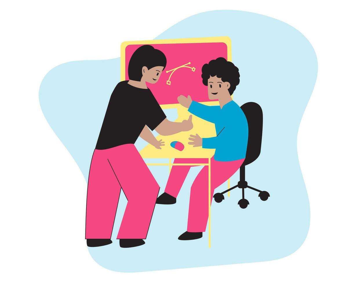An Interactive Between Digital Creative Worker Illustration vector