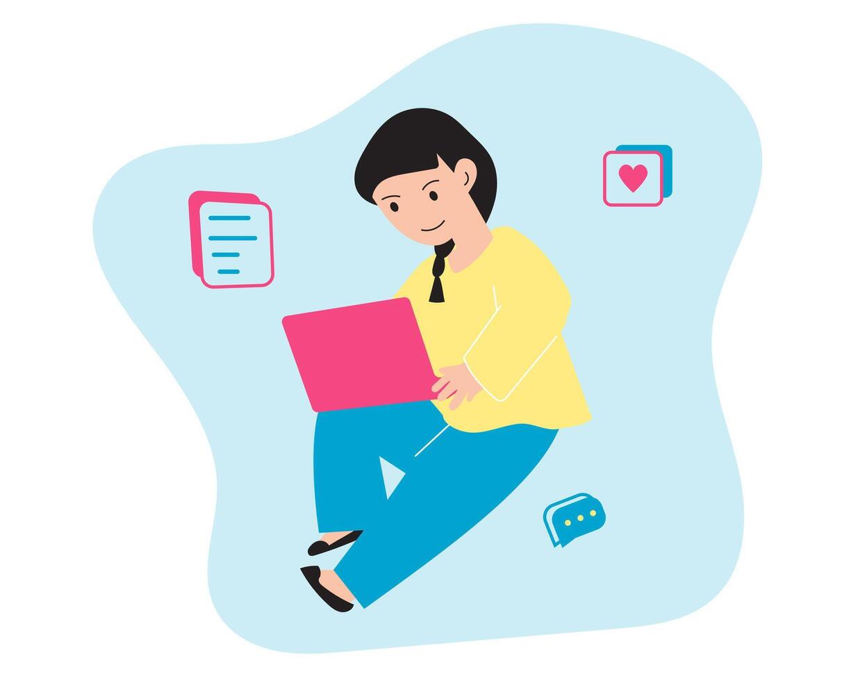 Woman working on Laptop Illustration vector