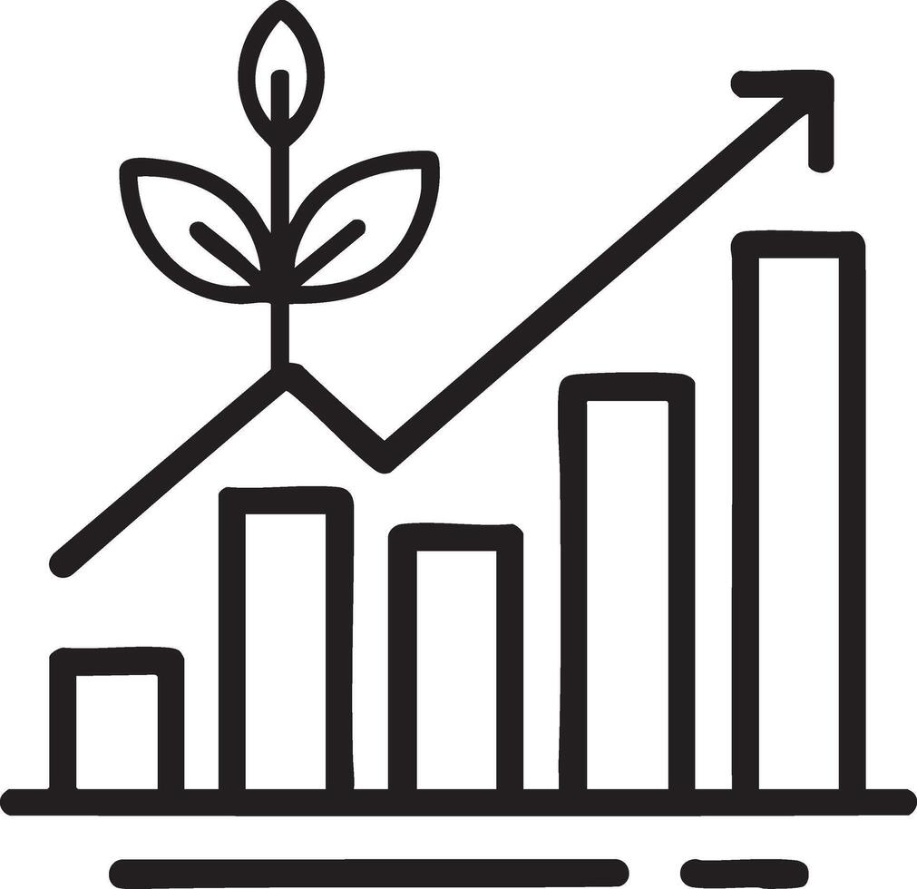 a graph chart with a plant growing on it vector