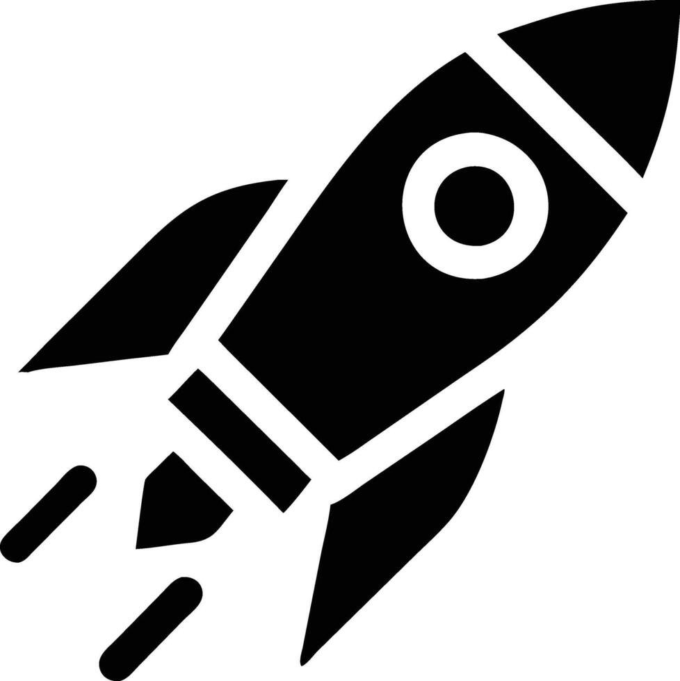 a black and white rocket icon on a white background vector