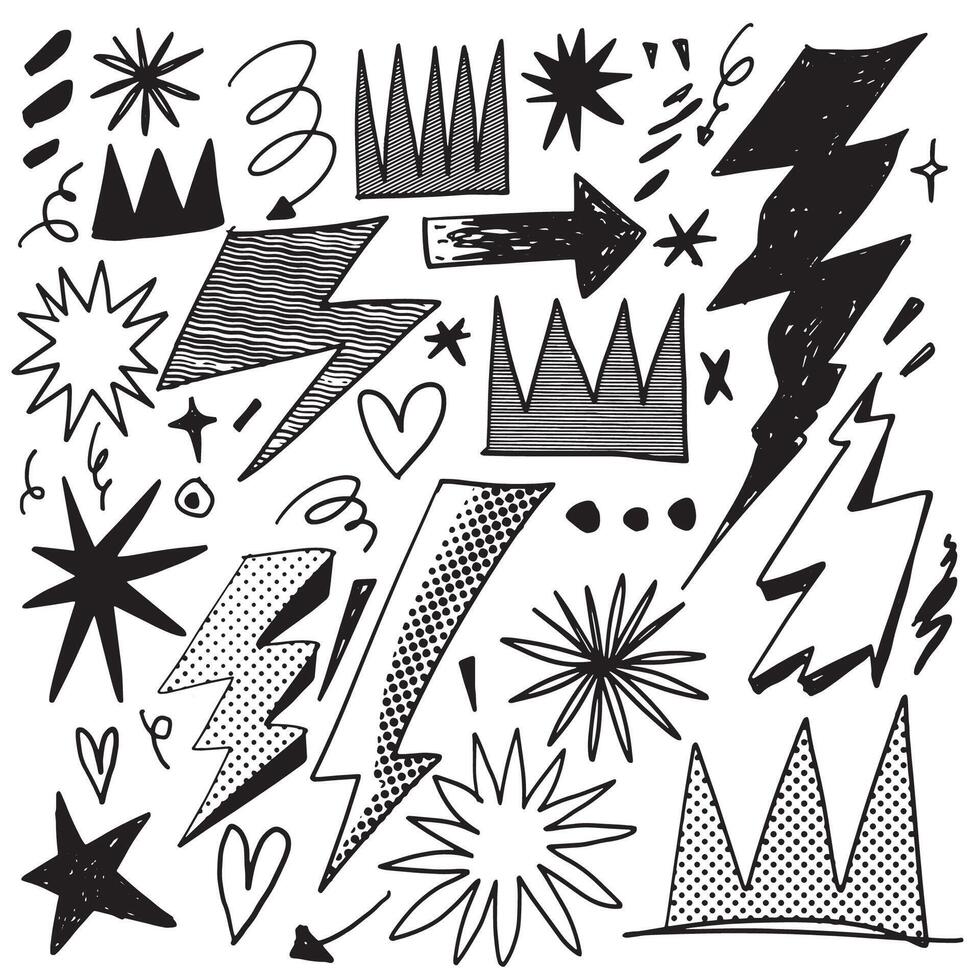 Abstract Lightning and Stars Doodle with Halftone Effect vector