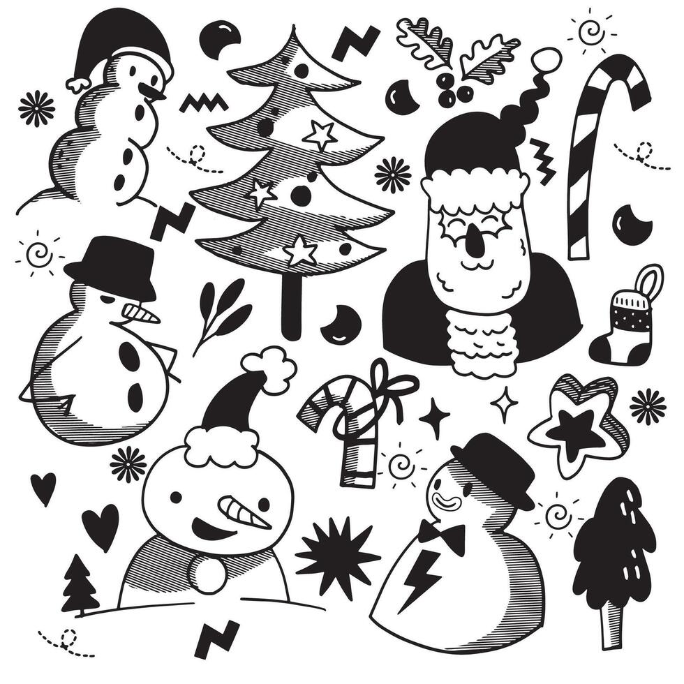 Hand Drawn Christmas and Winter Doodle Icons with Halftone Effect vector