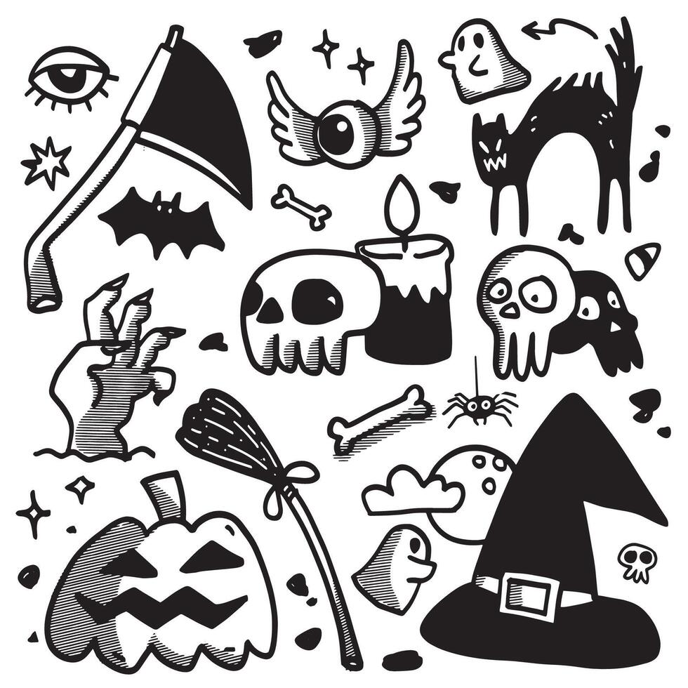 Halloween Doodles with Halftone Effect vector