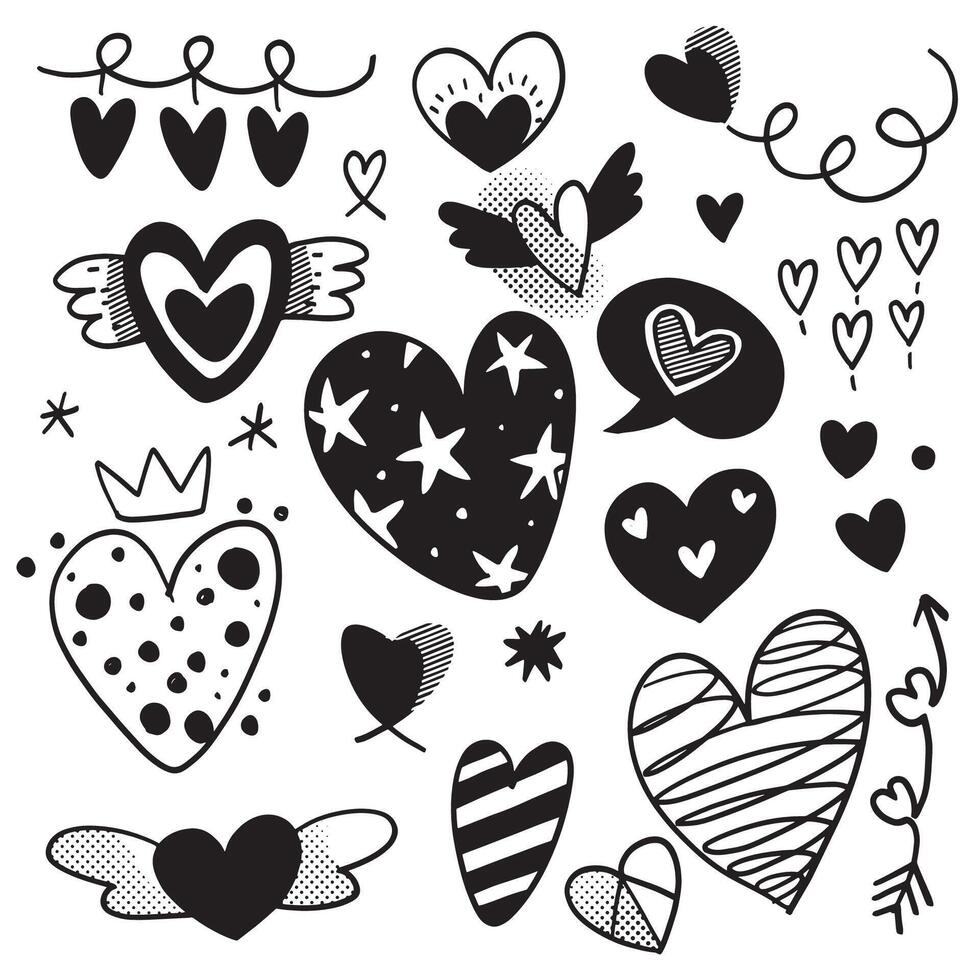 Heart Doodle Collection with Halftone Effect vector