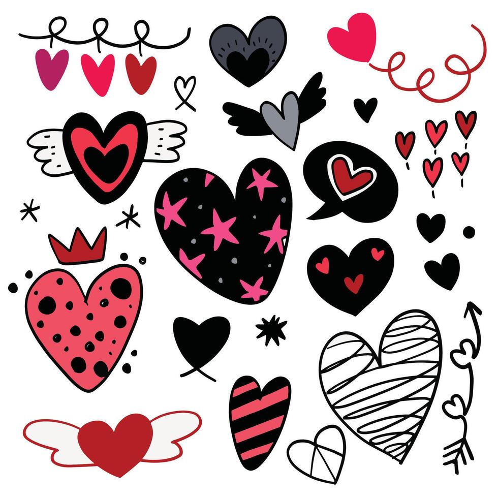Hand Drawn Heart Doodles for Valentine's Day Isolated on White Background vector