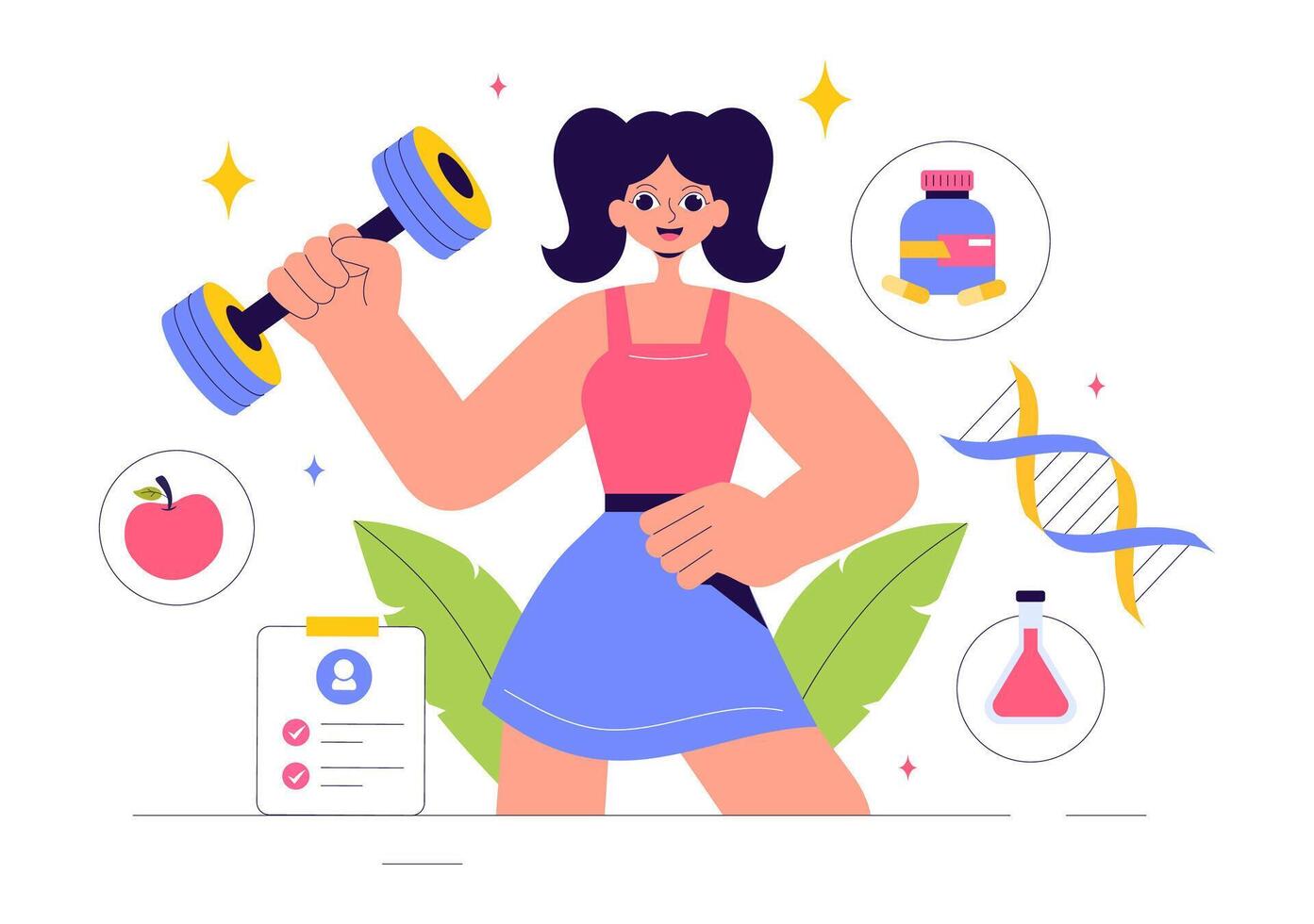 Biohacking and Health Technology Design in Flat Style Cartoon Background vector