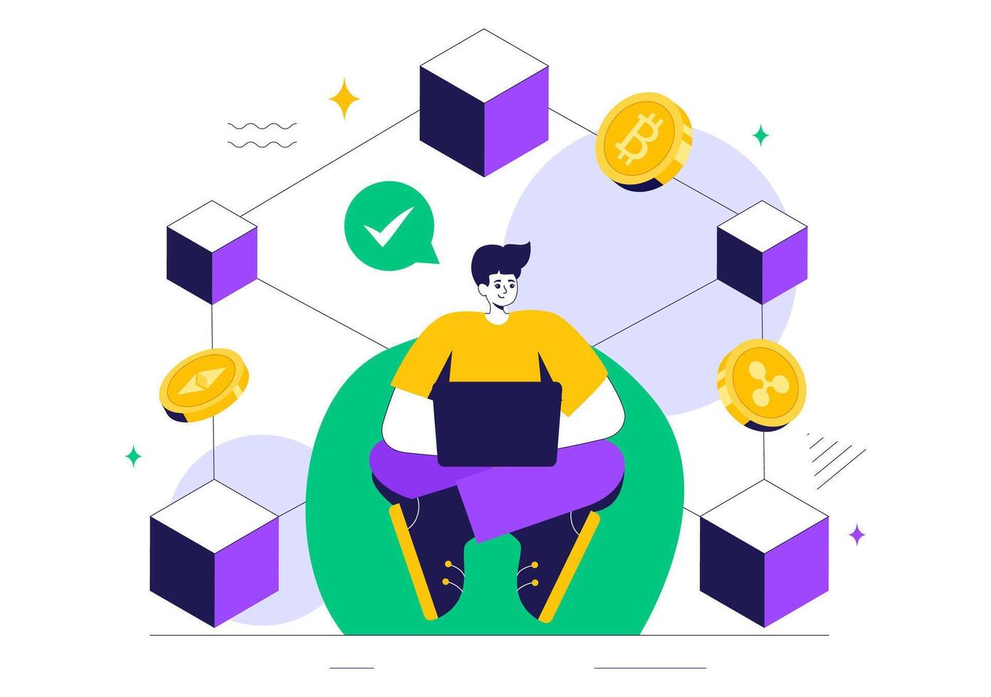 Blockchain Network Design Featuring Cube Blocks and Tech Architecture vector