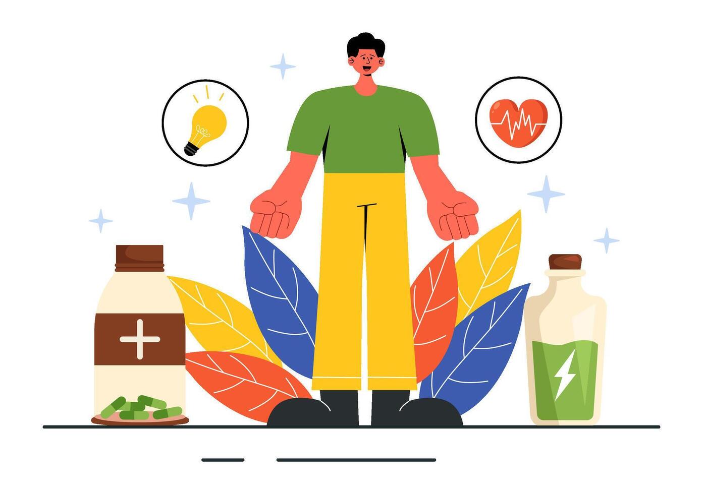 Flat Style Energy Medicine Illustration Highlighting Holistic Healing and Relaxation Techniques vector