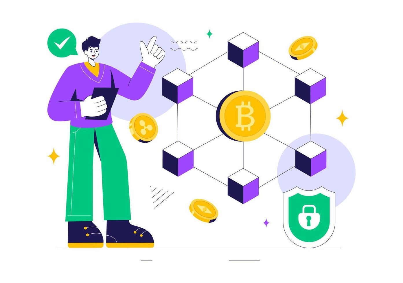 Blockchain Design Concept Illustration Featuring a Computer and Cube Blocks vector