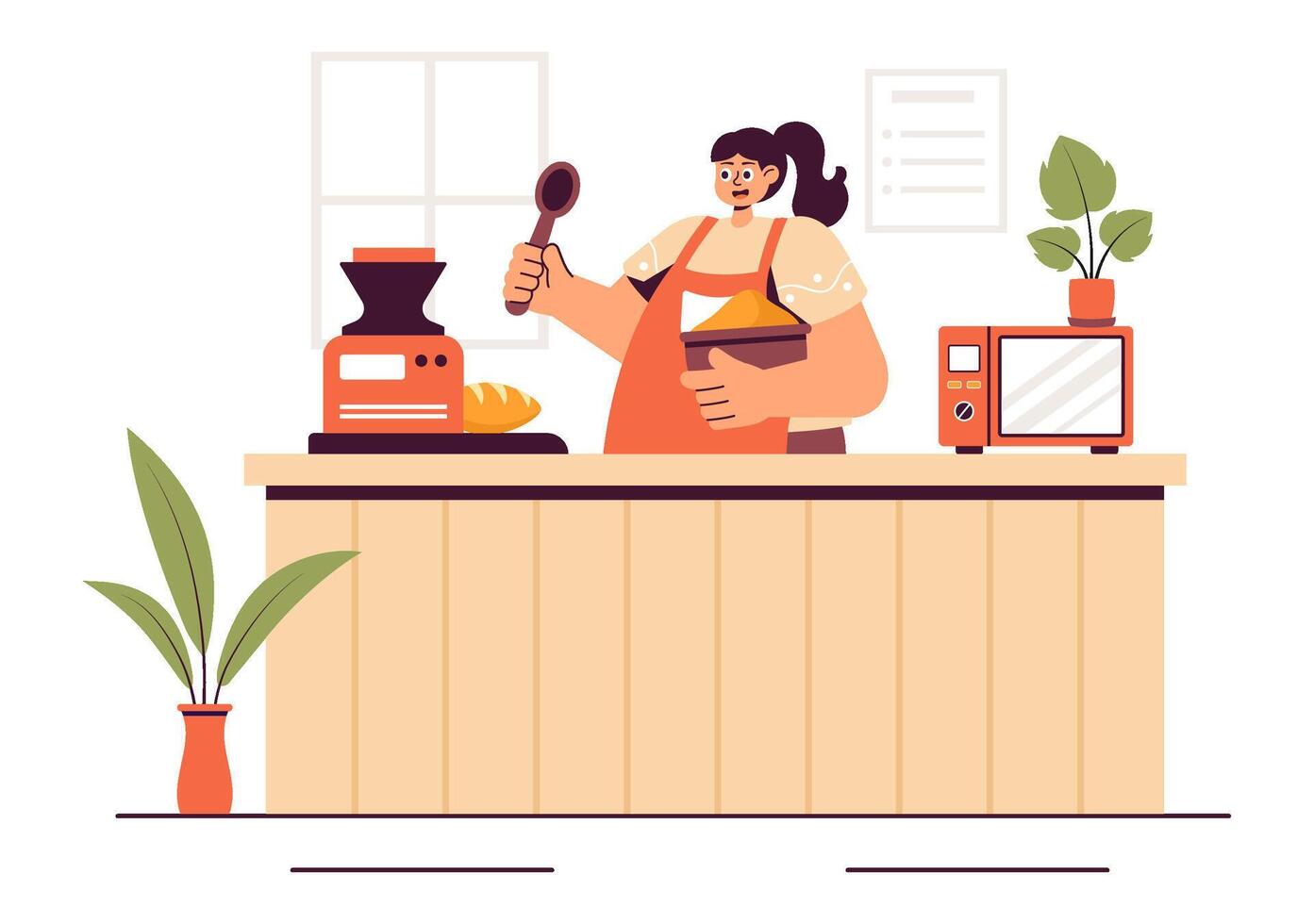 Traditional Bread Mill Illustration Featuring Wheat, Windmill, and Bakery Goods in a Flat Design vector