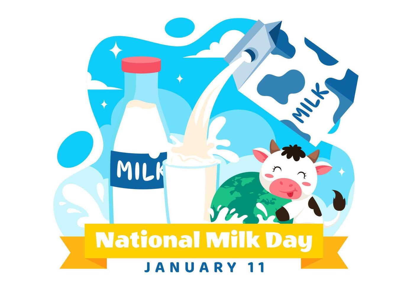 National Milk Day in Flat Cartoon Style with Fresh Milk vector