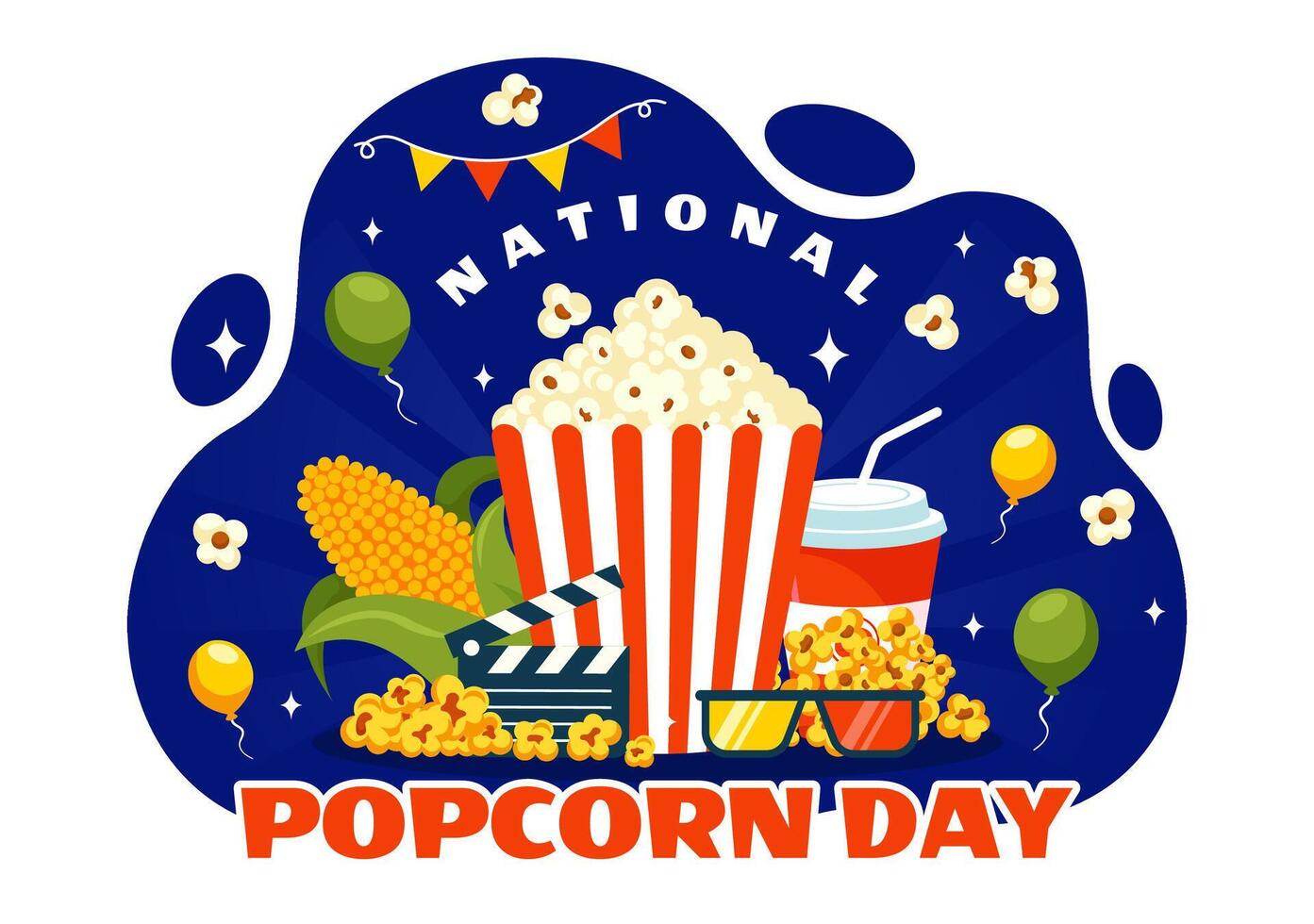 Popcorn Day Illustration Featuring a Movie Snack on January 19th vector
