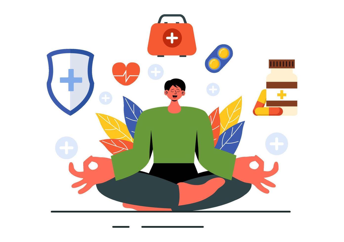 Holistic Healing Illustration with Energy Medicine Techniques for Relaxation and Wellness in Flat Style vector