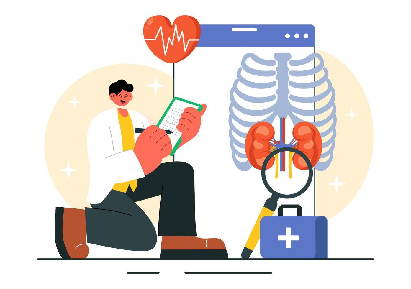 Human Anatomy Scan Illustration with MRI and X-ray Machines for Medical Examination vector