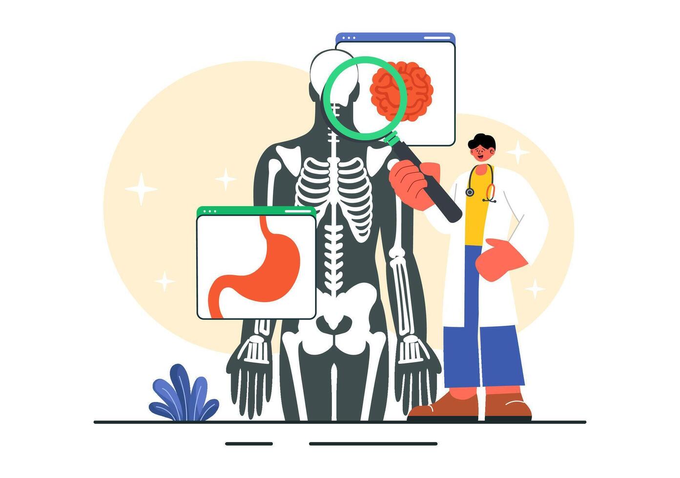 X-ray and MRI Medical Scanning Illustration for Body Diagnosis and Health Analysis vector
