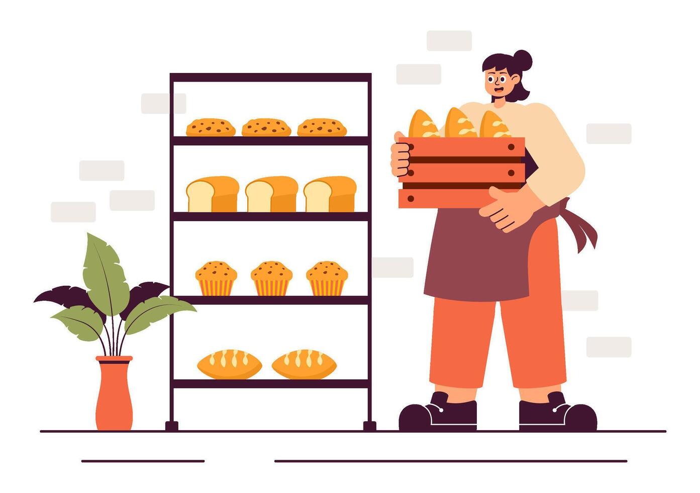 Bakery and Windmill Illustration with Wheat Grain, Baked Breads, and Cartoon Style Background vector