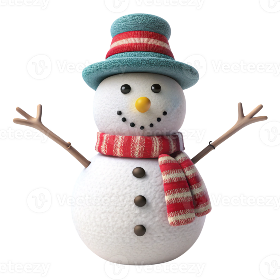 Snowman with colorful hat and scarf isolated on transparent background png