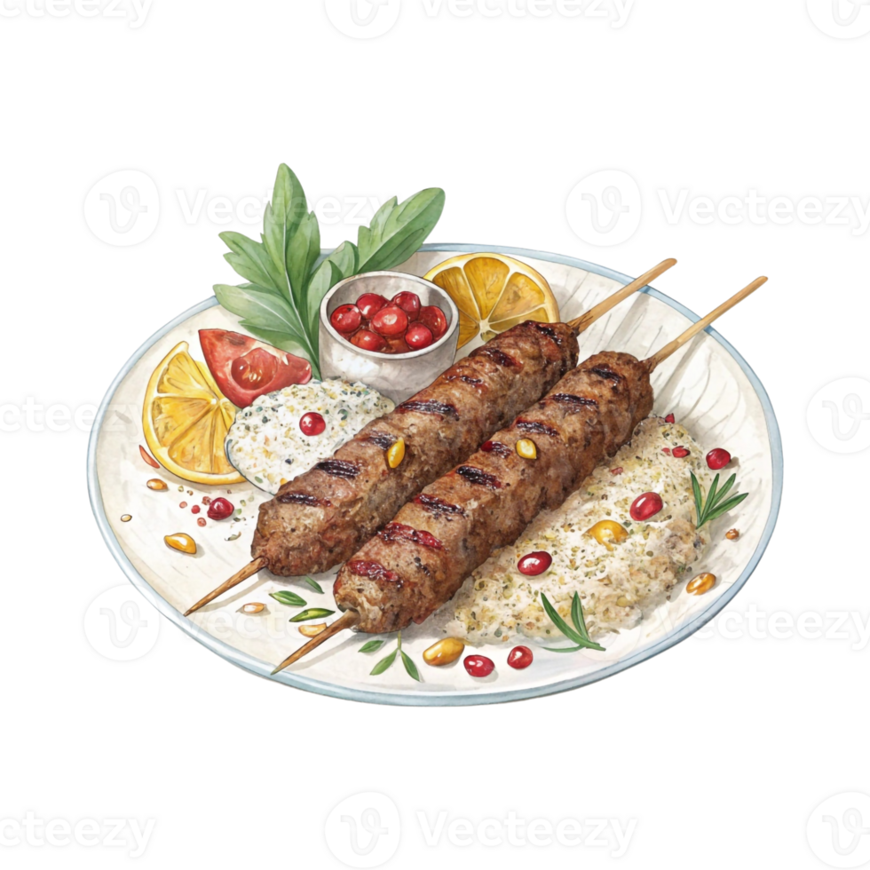 Side view turkish kebab with grilled isolated on transparent background png