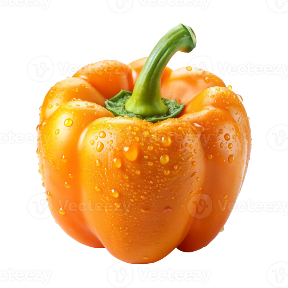 A yellow bell pepper with water drop on it and a transparent background png
