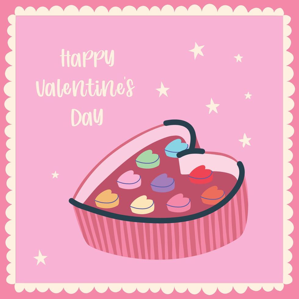 Happy Valentine's day greeting card with chocolate. Handdrawn illustration. vector