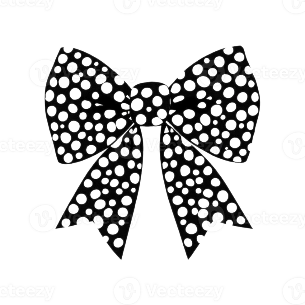 A bow black and white polka dot with polka dots on a transparent background png