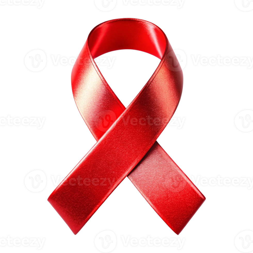 A red ribbon with a symbol of a cancer awareness for promotion png