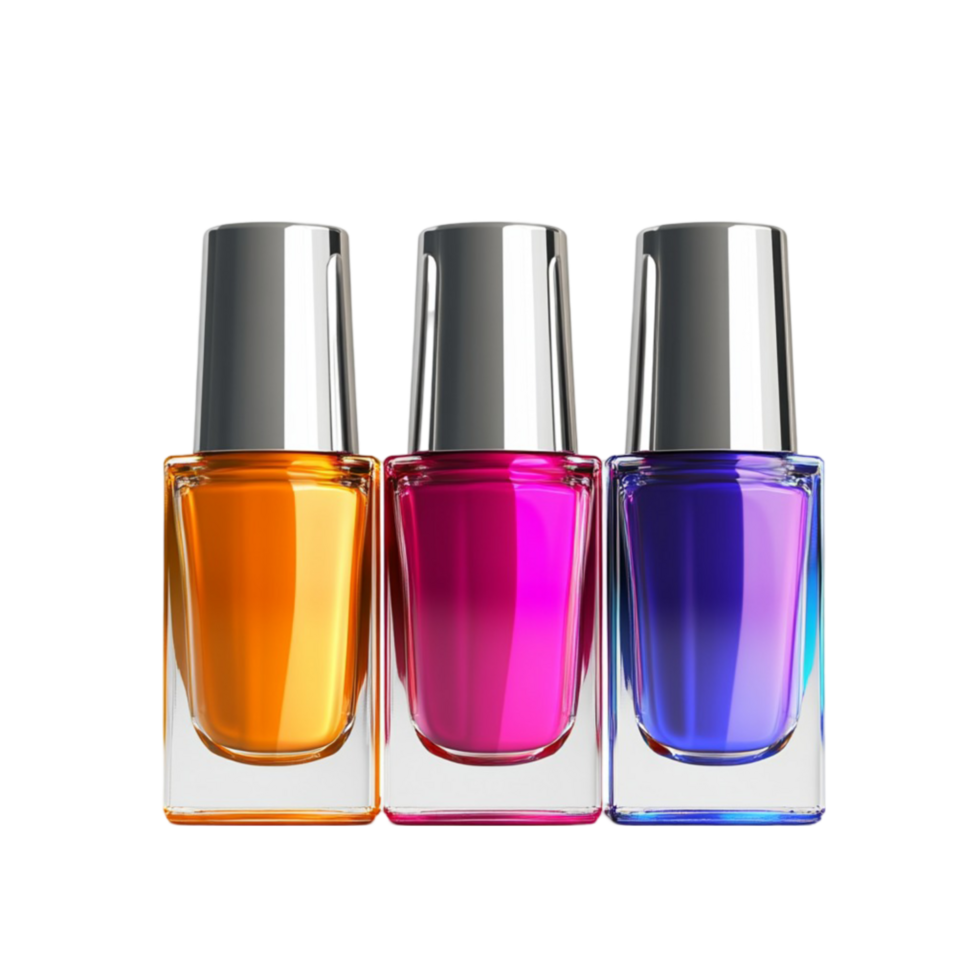 Three Bottles of Nail Polish - Transparent BackgroundAI-Generativ png