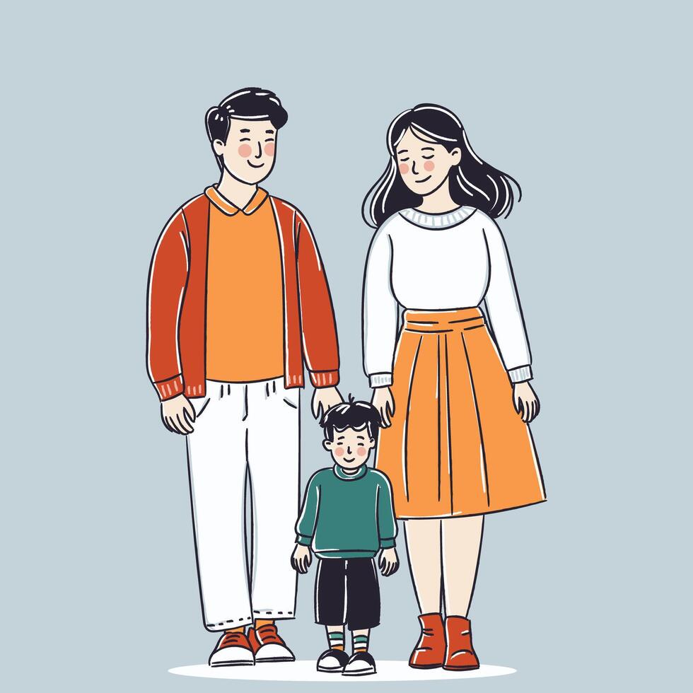 Father and mother walk together with their son. vector