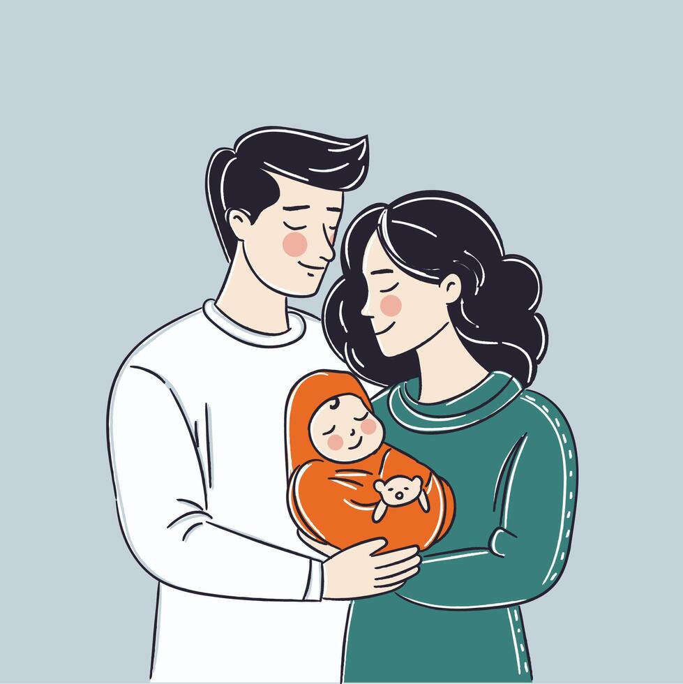Father and mother holding a baby vector