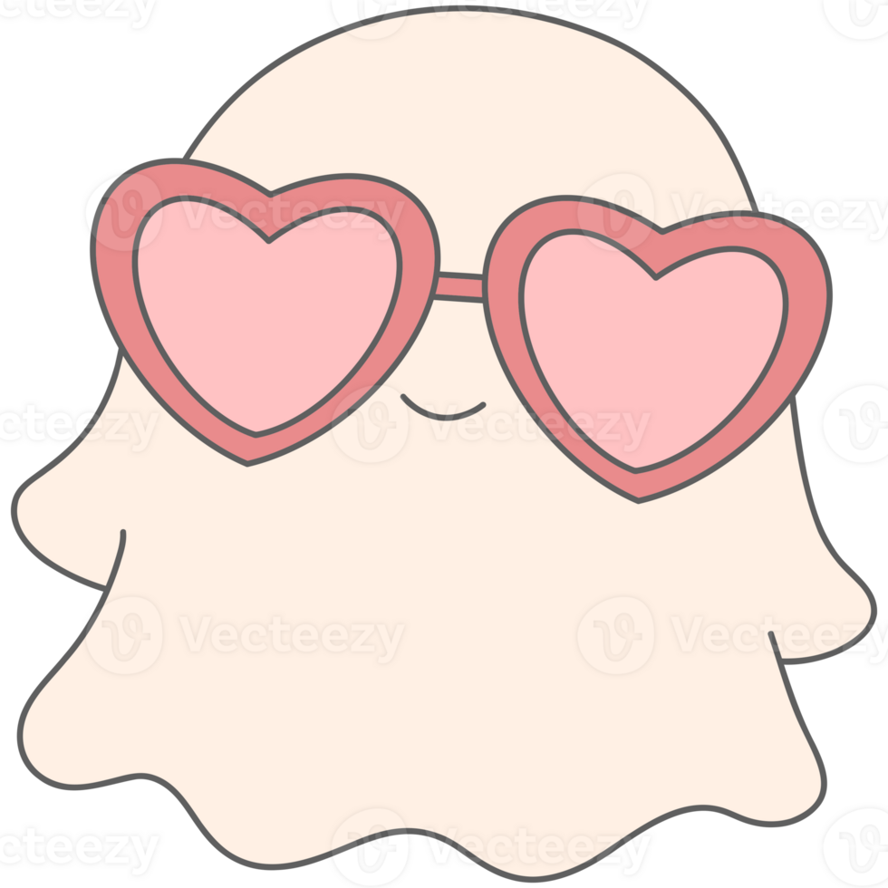 Heart Sunglasses on Cute Ghost in Trendy Valentine Design png