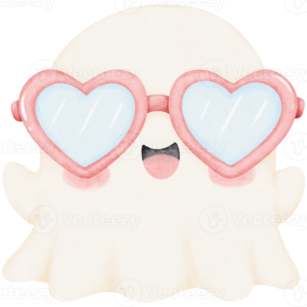 A stylish and adorable ghost wearing heart-shaped sunglasses png