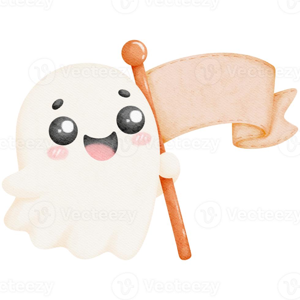 Cheerful ghost holding a banner with a romantic valentine theme png