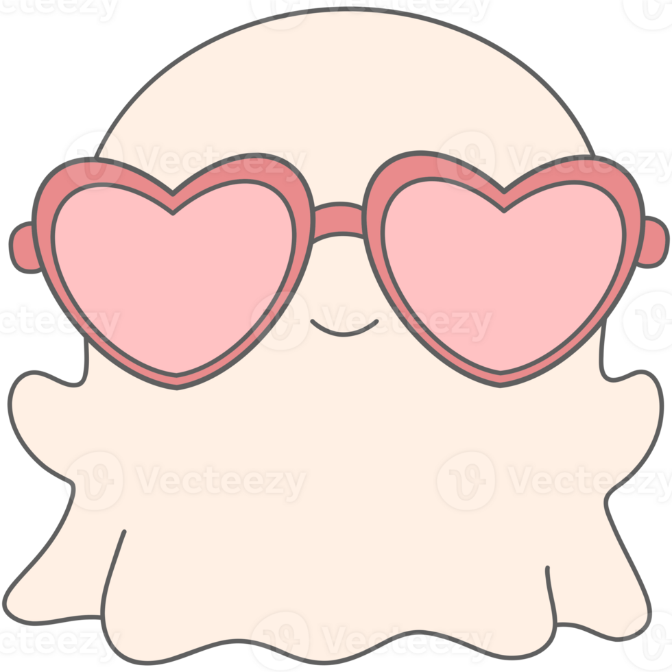 Valentine Cute Ghost with Heart Shaped Sunglasses in Flat Design png