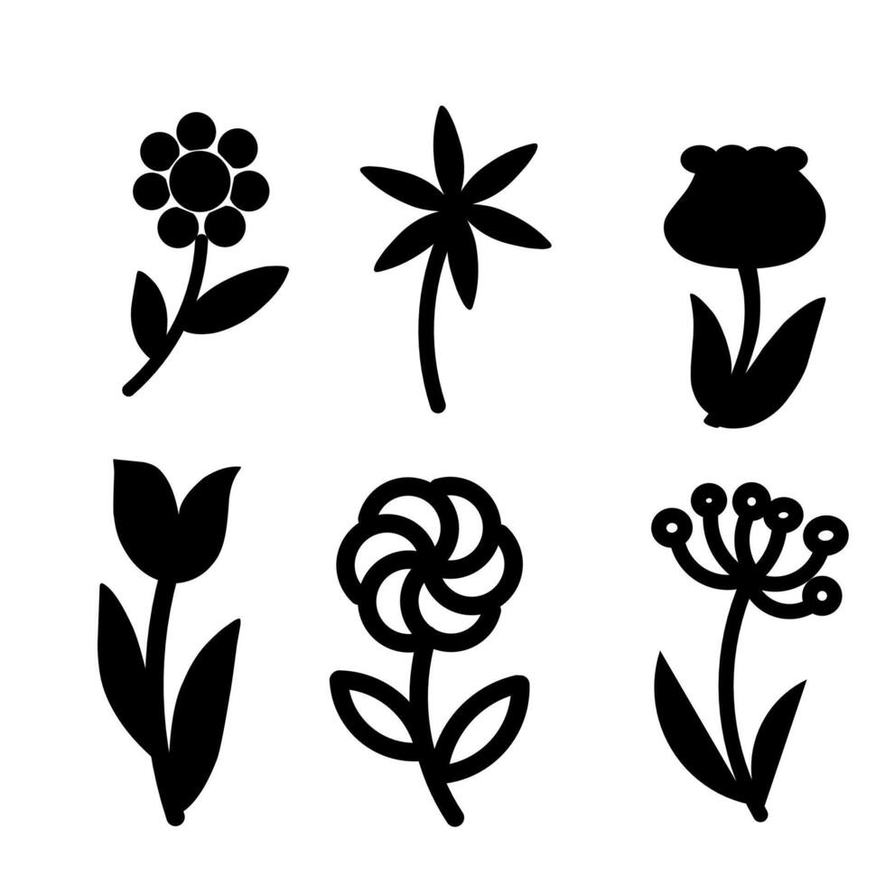 Cute flowers silhouette clipart collection set vector