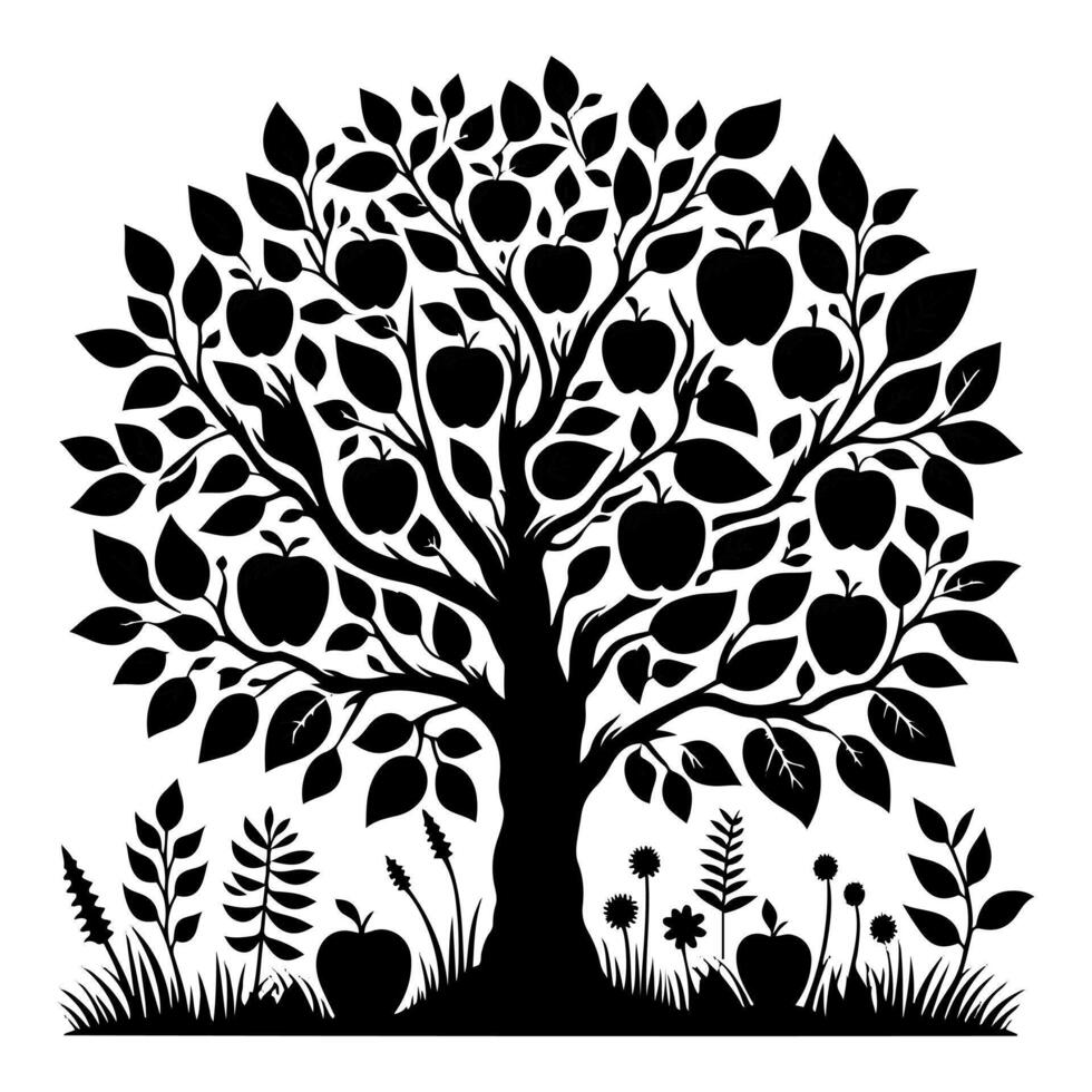 Elegant Black Maple Tree Silhouette vector