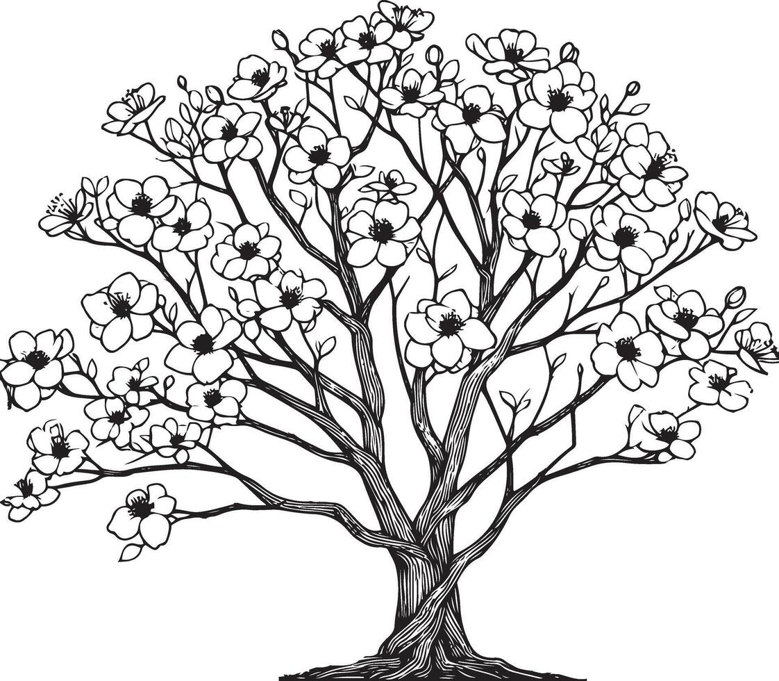A line art tree silhouette with white background vector