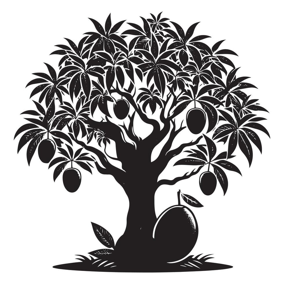 silhouette mango tree on white background vector
