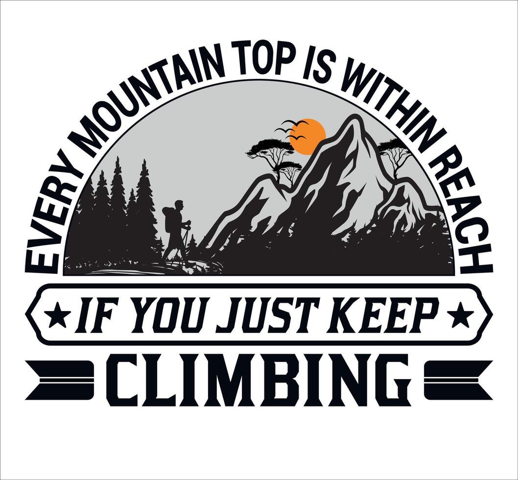 Hiking illustration for white t-shirt. vector
