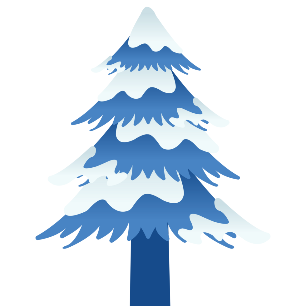 Detailed Blue Gradient Big Pine Tree Pinus with Snow for Winter Season on Blue Background png