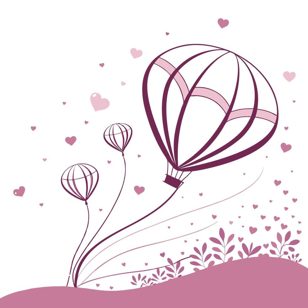 Romantic Hot Air Balloon Art for Valentines Day Heart Shape Design vector