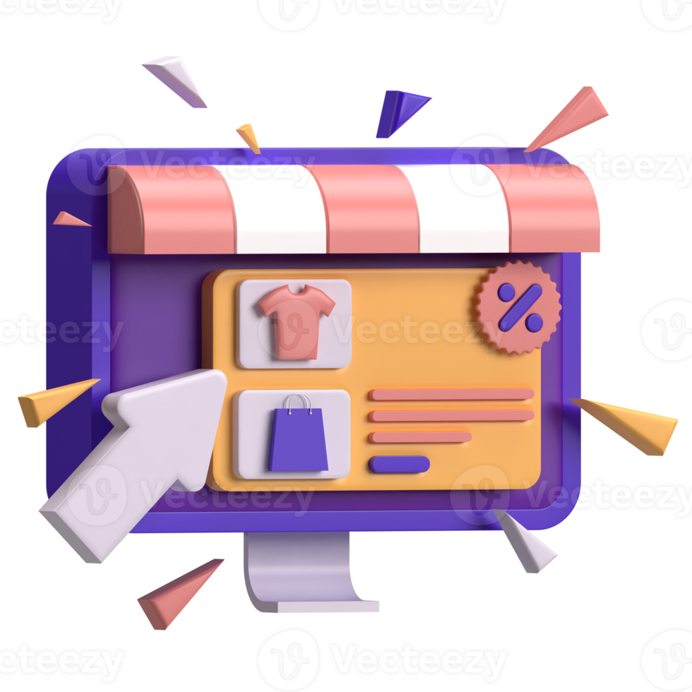 Online Screen Store Icon 3D Render png
