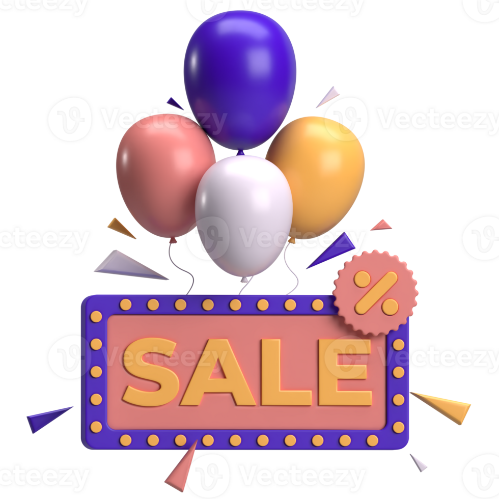 Colorful Balloon Sale Icon 3D Render png