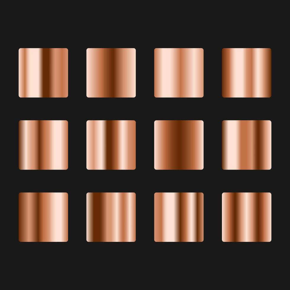 Bronze metallic gradient set. Copper texture metal shape. Glossy design for frames, banners, ribbons and labels. illustration on black background vector