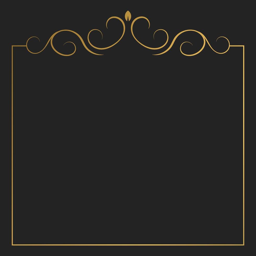 Decorative vintage frame, border with swirls divider and copy space. Template for covers, invitations, menu. Gold design on dark background vector