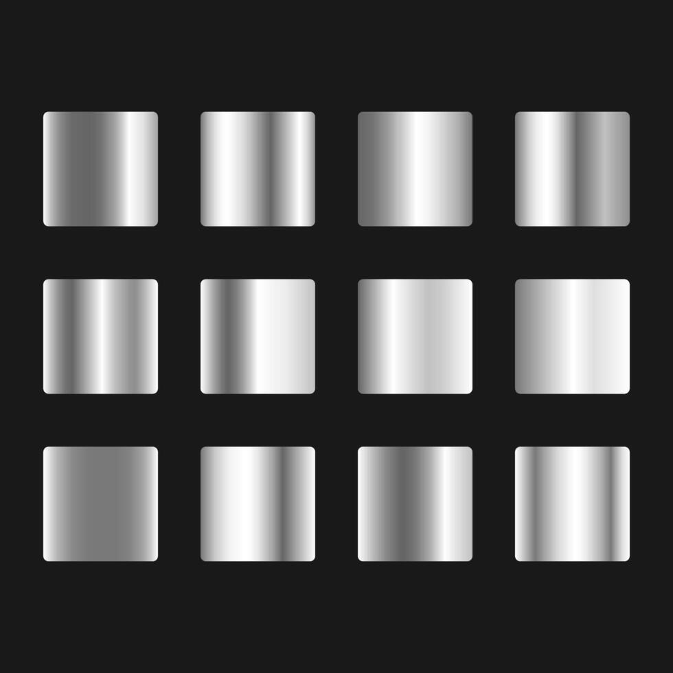 Silver metallic gradient set. Chrome texture metal background. Glossy design for frames, banners, ribbons and labels. illustration vector